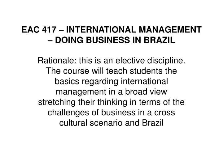eac 417 international management doing business in brazil