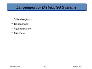 Languages for Distributed Systems
