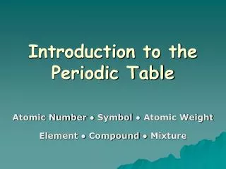 Introduction to the Periodic Table