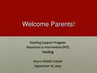 Welcome Parents!