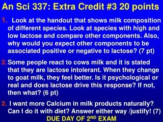 An Sci 337 : Extra Credit # 3 20 points