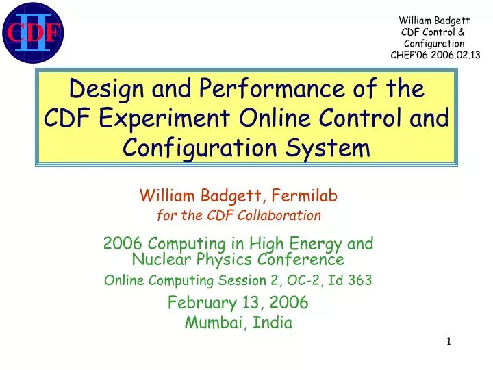 design and performance of the cdf experiment online control and configuration system