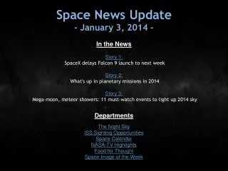 Space News Update - January 3, 2014 -
