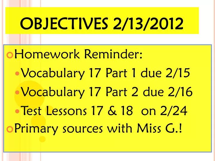 objectives 2 13 2012
