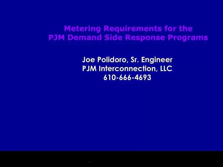metering requirements for the pjm demand side response programs