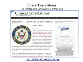 Clinical Correlations The NYU Langone Online Journal of Medicine