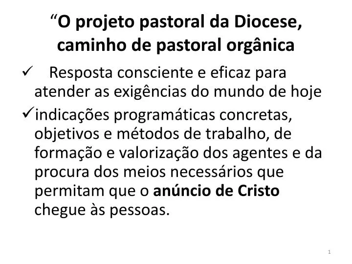 o projeto pastoral da diocese caminho de pastoral org nica