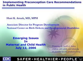 Implementing Preconception Care Recommendations in Public Health