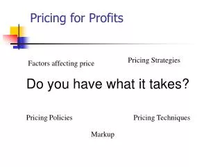 Pricing for Profits