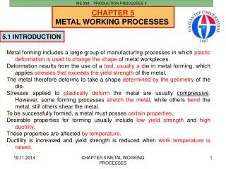 CHAPTER 5 METAL WORKING PROCESSES