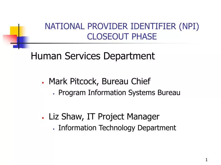 national provider identifier npi closeout phase
