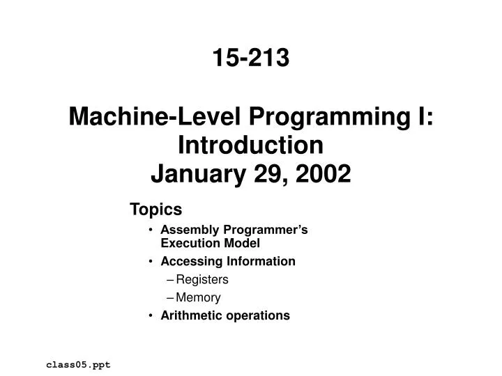 machine level programming i introduction january 29 2002