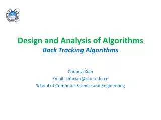Design and Analysis of Algorithms Back Tracking Algorithms