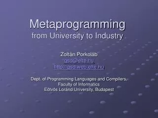Metaprogramming from University to Industry