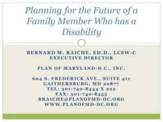 Planning for the Future of a Family Member Who has a Disability