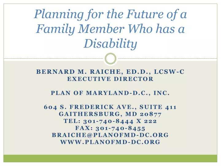 planning for the future of a family member who has a disability