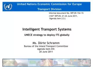 Intelligent Transport Systems UNECE strategy to deploy ITS globally