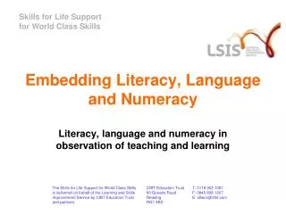 Embedding Literacy, Language and Numeracy