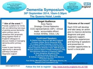 Dementia Symposium 30 th September 2014, 10am-3.30pm The Queens Hotel, Leeds