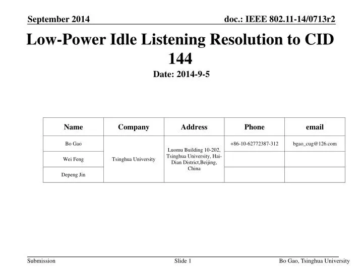 low power idle listening resolution to cid 144
