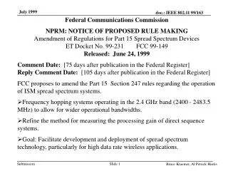 Federal Communications Commission NPRM: NOTICE OF PROPOSED RULE MAKING