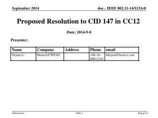Proposed Resolution to CID 147 in CC12