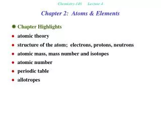 Chapter 2: Atoms &amp; Elements