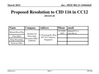 Proposed Resolution to CID 116 in CC12 2014-03-20