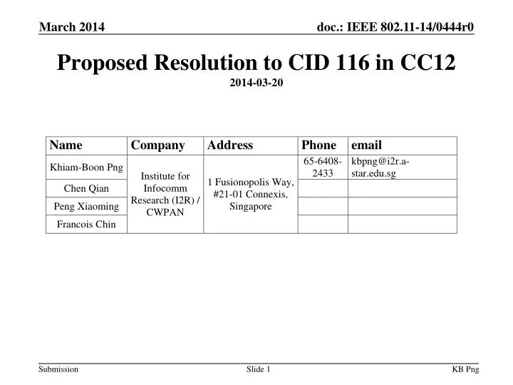 proposed resolution to cid 116 in cc12 2014 03 20