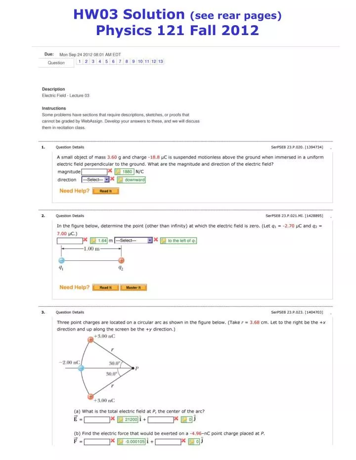 hw03 solution see rear pages physics 121 fall 2012