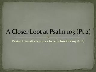 A Closer Loot at Psalm 103 (Pt 2)