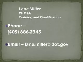 Lane Miller PHMSA Training and Qualification