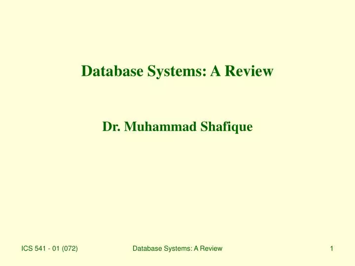 database systems a review dr muhammad shafique