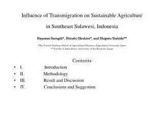 Influence of Transmigration on Sustainable Agriculture in Southeast Sulawesi, Indonesia