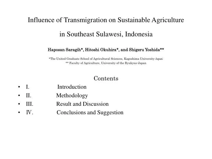 influence of transmigration on sustainable agriculture in southeast sulawesi indonesia