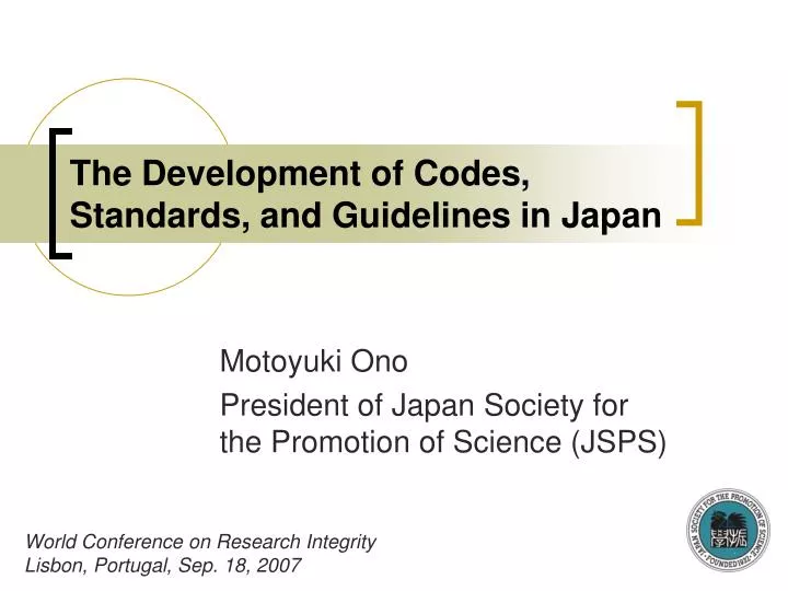 the development of codes standards and guidelines in japan