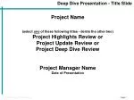 Deep Dive Presentation - Title Slide - slide 1