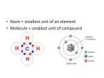 Atom = smallest unit of an element Molecule = smallest unit of compound - slide 1
