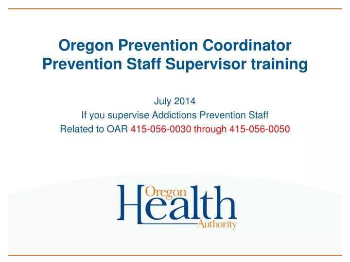 oregon prevention coordinator prevention staff supervisor training