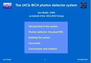 The LHCb RICH photon detector system Ken Wyllie, CERN on behalf of the LHCb RICH Group