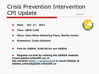 Crisis Prevention Intervention CPI Update 				 SE-2011-097