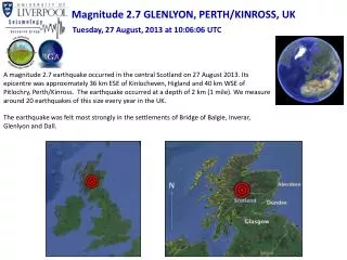 Magnitude 2.7 GLENLYON, PERTH/KINROSS, UK