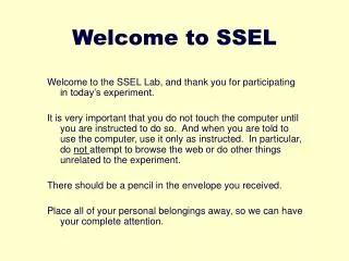 Welcome to SSEL