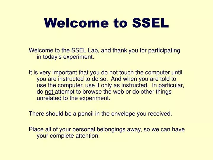 welcome to ssel