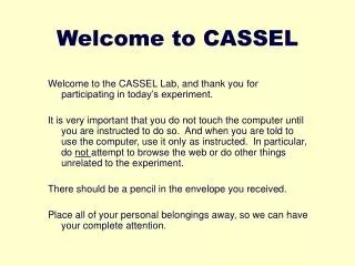 Welcome to CASSEL