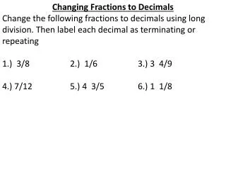 Changing Fractions to Decimals