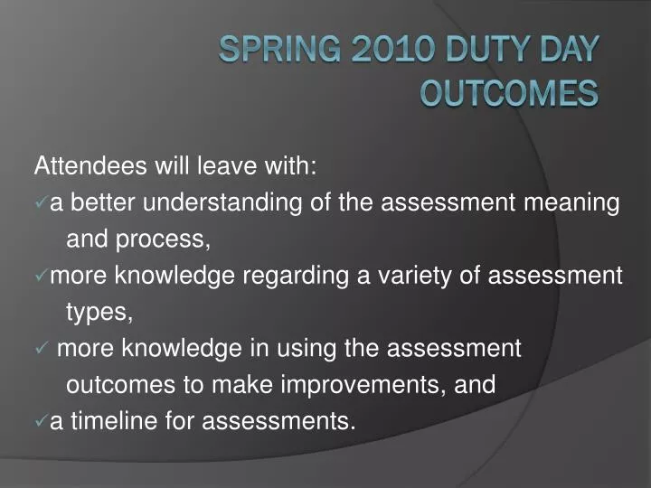 spring 2010 duty day outcomes