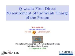 Q-weak: First Direct Measurement of the Weak Charge of the Proton