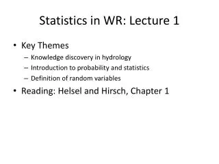 Statistics in WR: Lecture 1