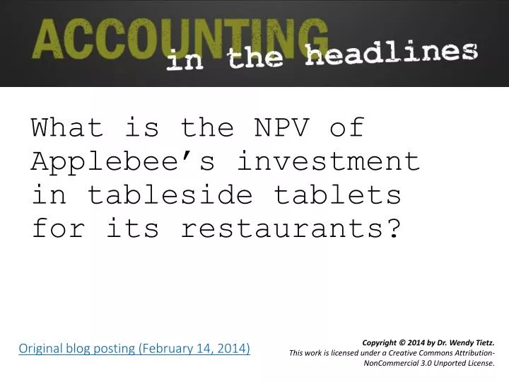 what is the npv of applebee s investment in tableside tablets for its restaurants